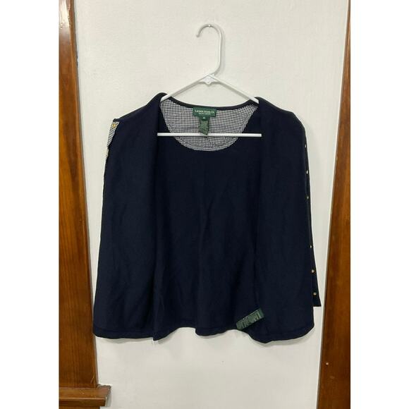 VTG Y2K Ralph Lauren Jeans Dark Blue Cardigan 3/4 Sleeves Metal Buttons Medium - Picture 4 of 5